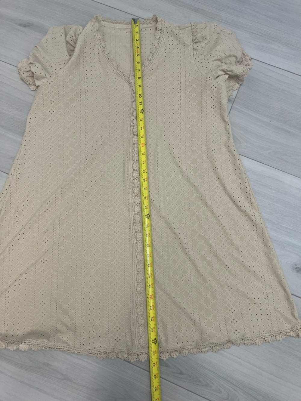 Cottagecore Cream Eyelet Lace V-Neck Cotton Dress Coquette Coastal Cowgirl - Picture 5 of 7